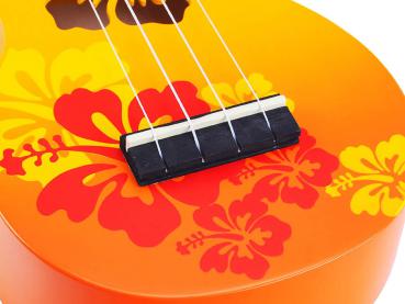 Ukulele "Hibiscus" inkl. Tasche, orange burst